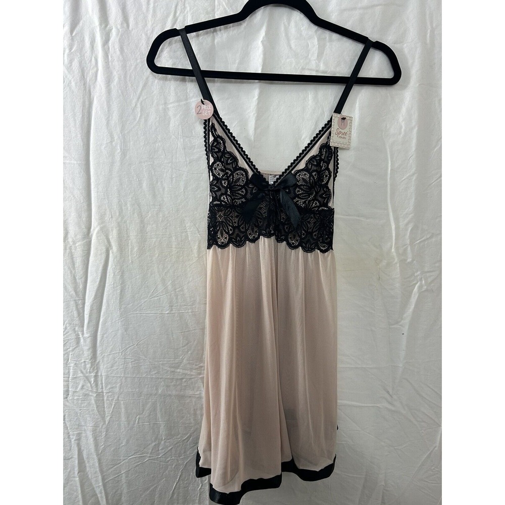 Spree Intimates Womens Sz Medium Two-Piece Baby Doll Thong Cami Slip Dress Sheer